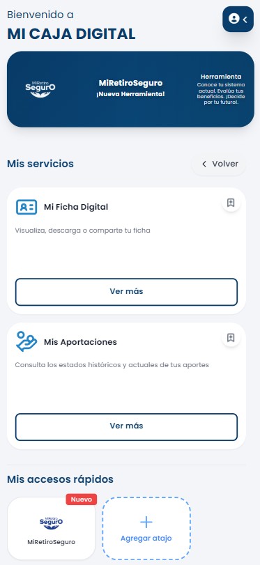 Menú principal mostrando opción Mi Ficha Digital